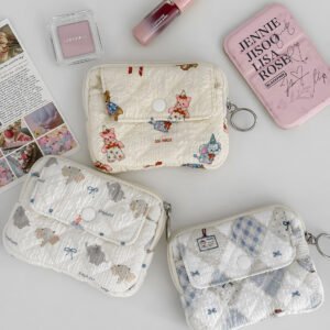 New cute cartoon floral quilted multi-functional storage bag, organizer bag, document bag, card holder, key pouch, and coin purse.