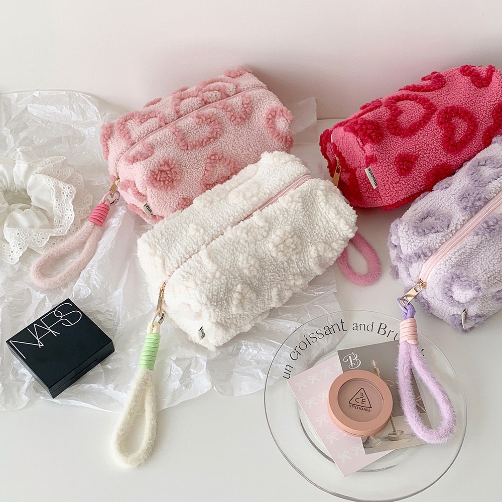 Cute Plush Heart Makeup Bag, Large Capacity Travel Toiletry & Cosmetic Storage Bag - Image 6