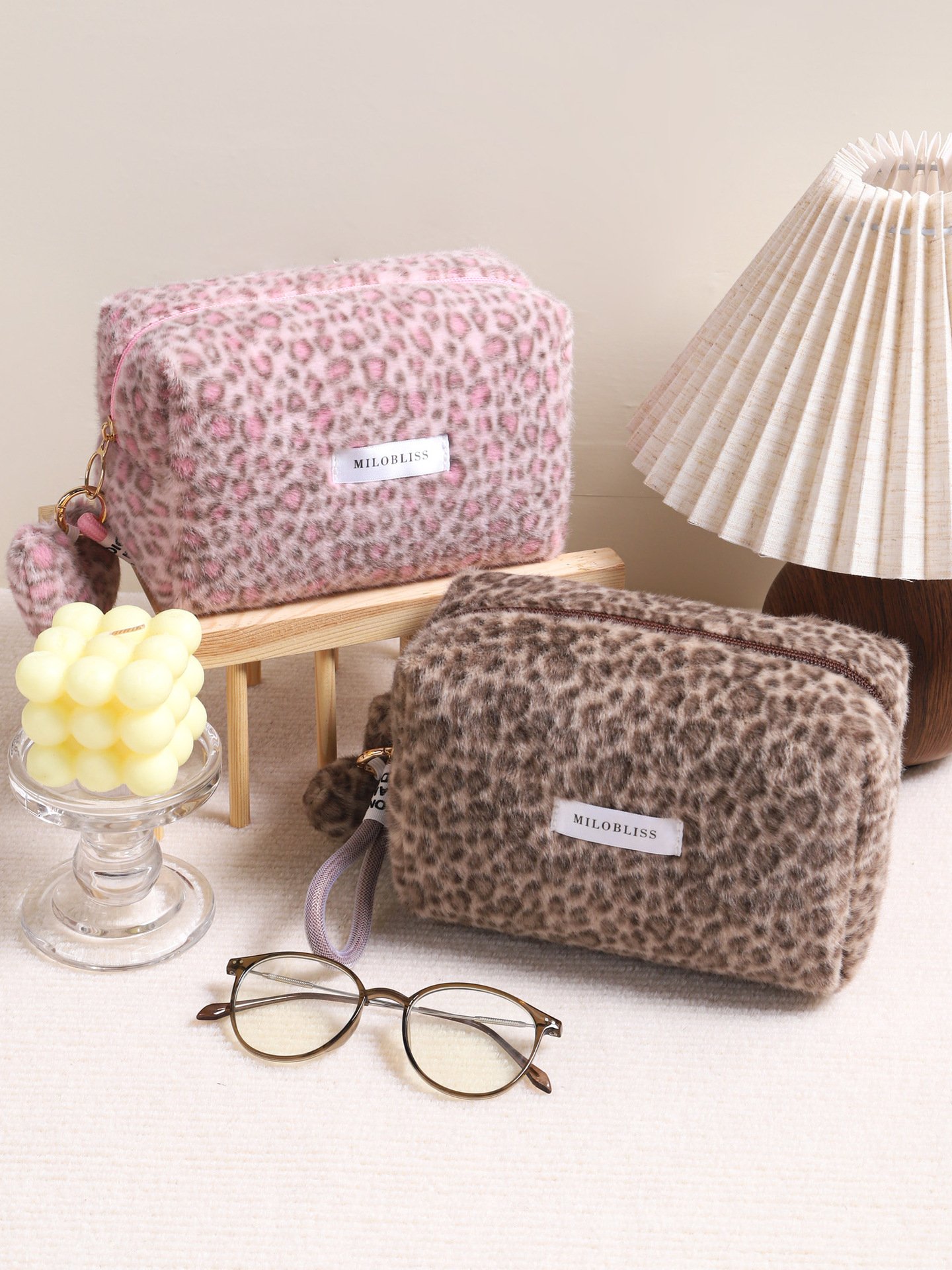 weet & Cool Leopard Print Plush Makeup Bag – Small Faux Rabbit Fur Cosmetic Pouch for Travel & Daily Storage (Fall & Winter) - Image 5