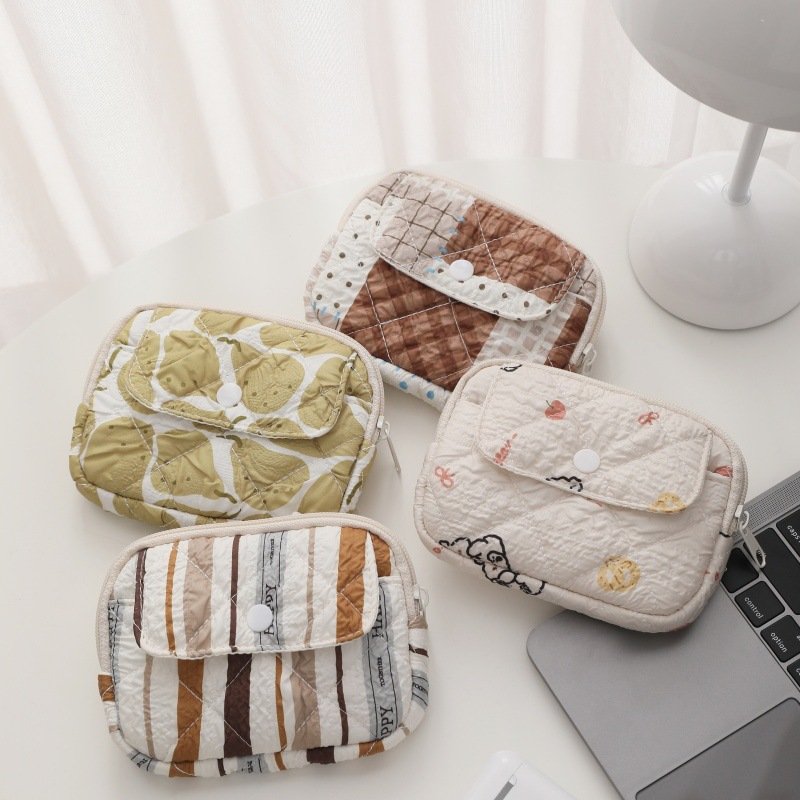 Striped and polka dot quilted padded portable storage bag, cute and soft coin purse, lipstick and makeup bag, mini size. - Image 5