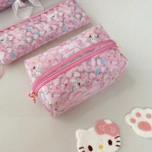 Cute Pink Cartoon Cosmetic Bag – Waterproof Makeup Pouch for Girls, Travel & Storage